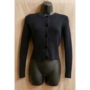 ZARA Navy Long Sleeve Cropped Cardigan Ribbed Button Down Sweater Sz M NWT